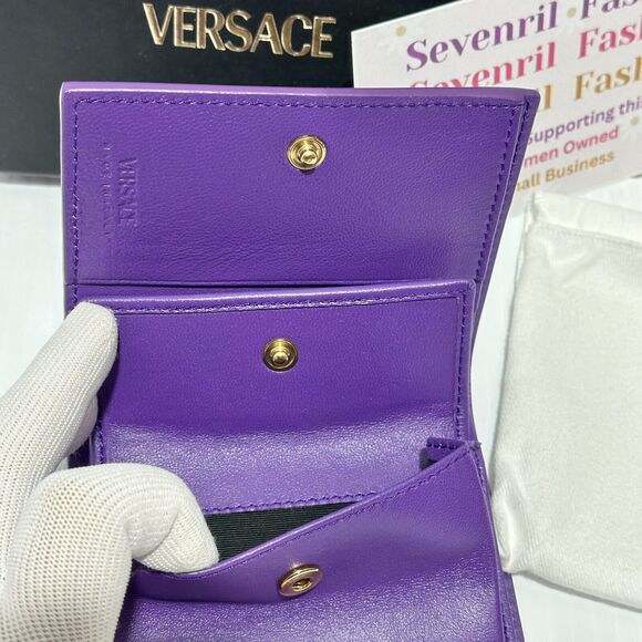 Versace Goddess Greca Logo Purple Leather Bi Fold Wallet NWT $625 - Picture 6 of 8